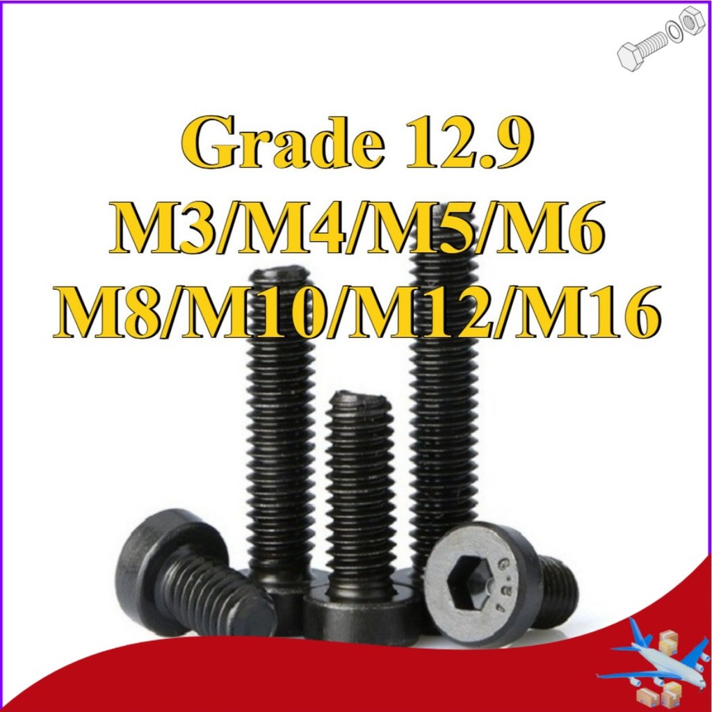 น็อตหัวจมบาง เกรด 12.9 แข็งพิเศษ เกลียวมิล ตลอด สกรู /Hexagon Socket Head Cap Screws Low Head M3/M4/