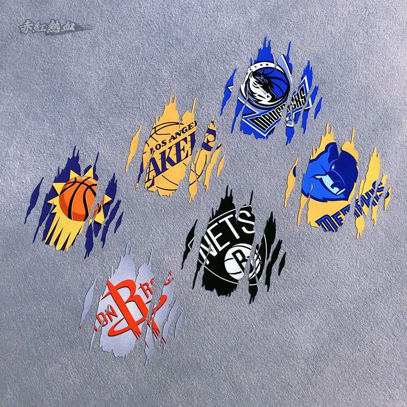 Nba โลโก้ทีมสะท้อนแสงสติกเกอร์รถ Claw Mark เลเซอร์การใช้ถังที่ไม่ซ้ํากัน Influencer Lakers Nets สติ๊กเกอร์สร้างสรรค์