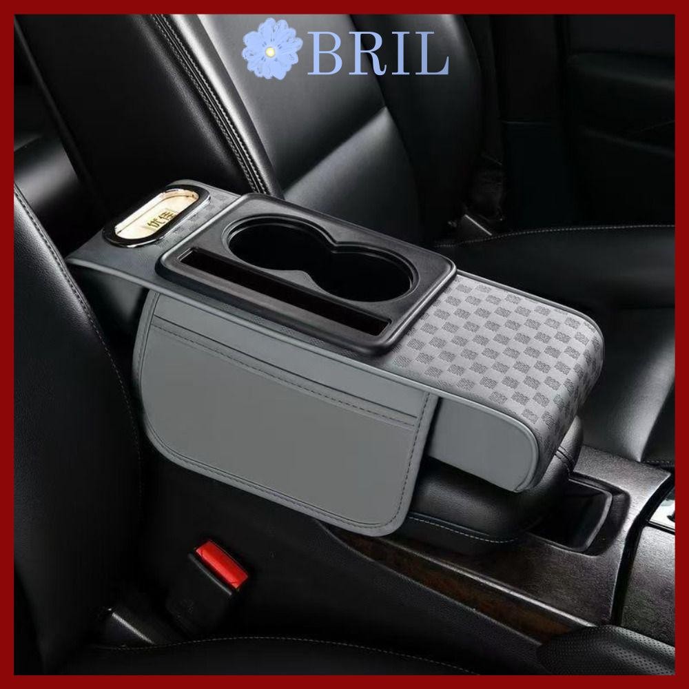 จัดส่งจากประเทศไทยArmrest Pad, เบาะรองนั่งคอนโซลกลางมัลติฟังก์ชั่นแบบพกพา,เพิ่มความสูงพร้อมที่วางแก้วกล่องกระดาษทิชชูหนัง PU หมอนที่เท้าแขนรถสากล