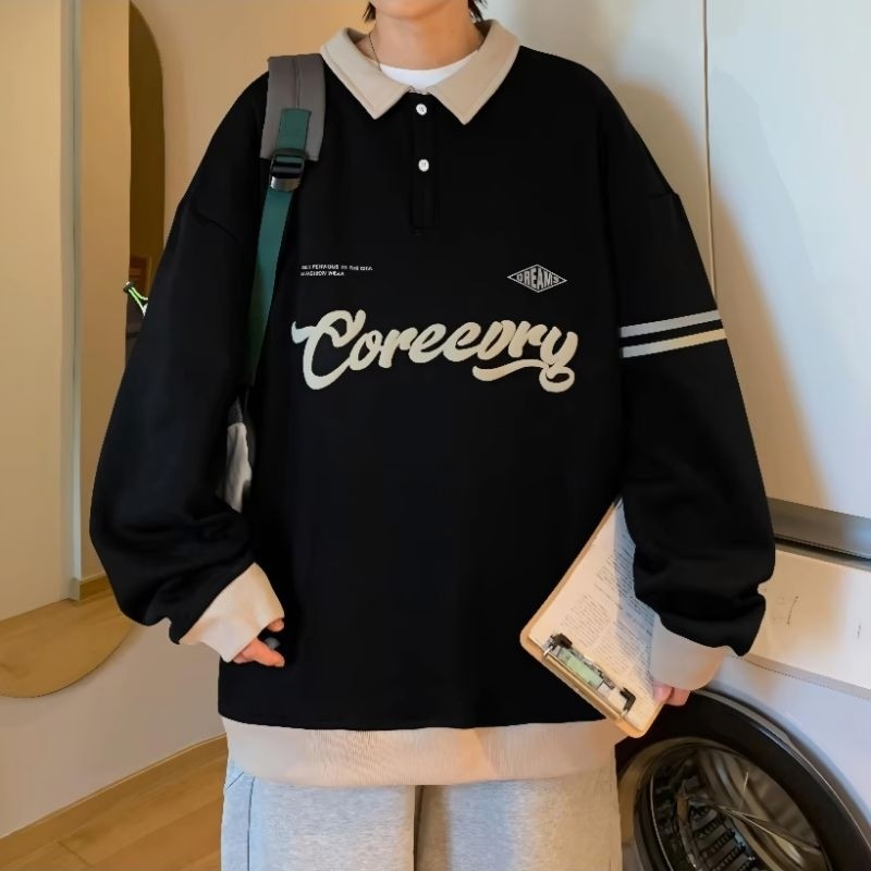 ( S - 6XL ) - เสื้อสเวตเตอร์คอปกขนาดใหญ่ ( S - 6XL ) GOOD VIBES DREAM CORRECLY Crewneck Polo Collar 