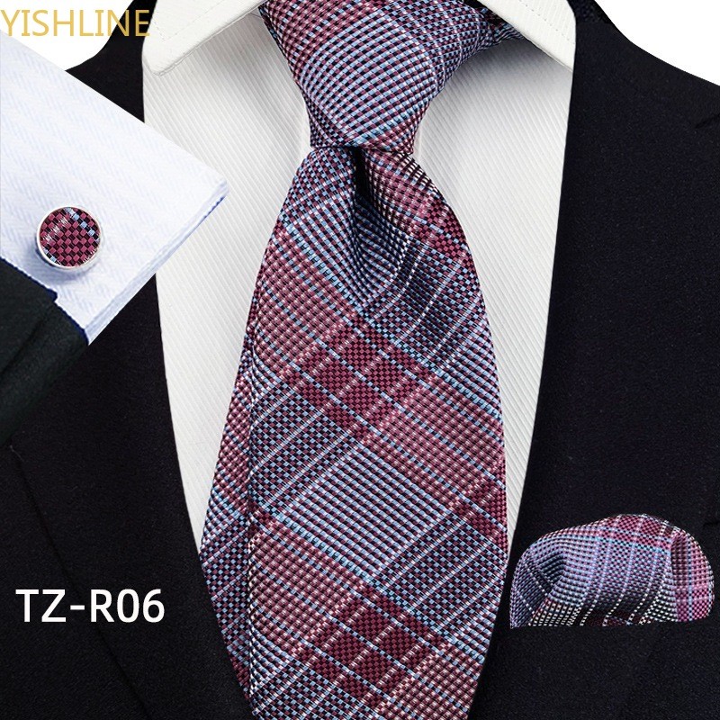 Jacquard ใหม่ล่าสุด Luxury Stripes Ties สําหรับผู้ชาย Tie ชุดสําหรับคริสต์มาสผู้ใหญ่คอ Tie Hanky Cufflinks ชุด
