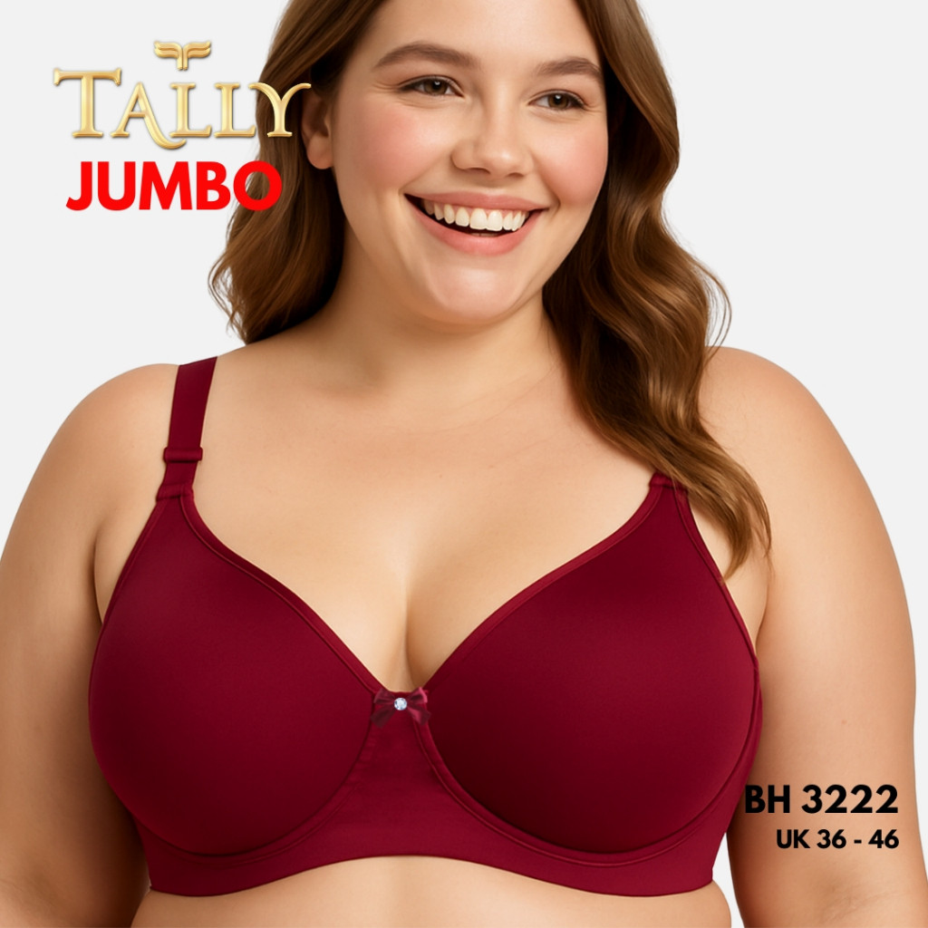 XF34WS SALLY Sarwendah BH 3222 JUMBO Bra with Wire Nylon Material Thin Foam Cup D - E Hook 3 Bra Cup