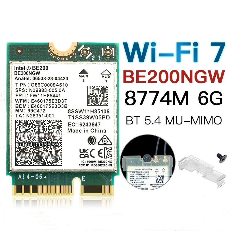 Intel Wi-Fi 7 BE200   2.4G/5G/6G-8774M windows 10 windows 11 NGFF/M2/PCIE  802.11AX Bluetooth 5.4 MU-MIMO