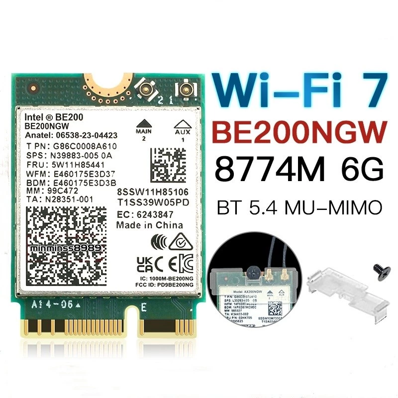 Intel Wi-Fi 7 BE200   2.4G/5G/6G-8774M windows 10 windows 11 NGFF/M2/PCIE  802.11AX Bluetooth 5.4 MU-MIMO