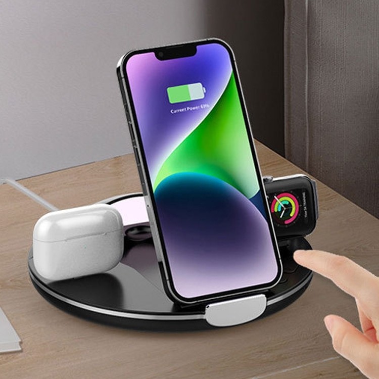 4 in 1 QI Phone 15W เครื่องชาร์จแบบพับได้พร้อม LED Night