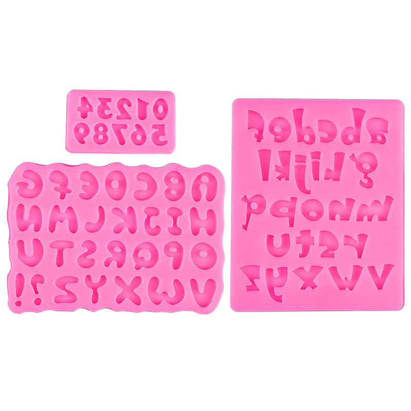 ภาษาอังกฤษ Alphanumeric Fondant แม่พิมพ์ซิลิโคน DIY เค้กตกแต่งช็อกโกแลตบิสกิต Epoxy Mould