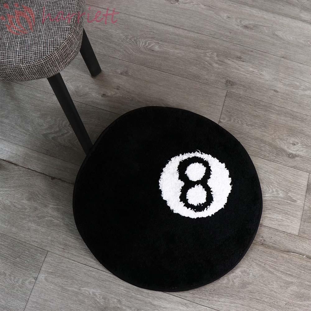 HARRIETT 8 Ball พรม,นุ่มรอบ 8 Ball Rug, Creative Black Anti-slip Plush 8 Ball Mat Hoom Decor