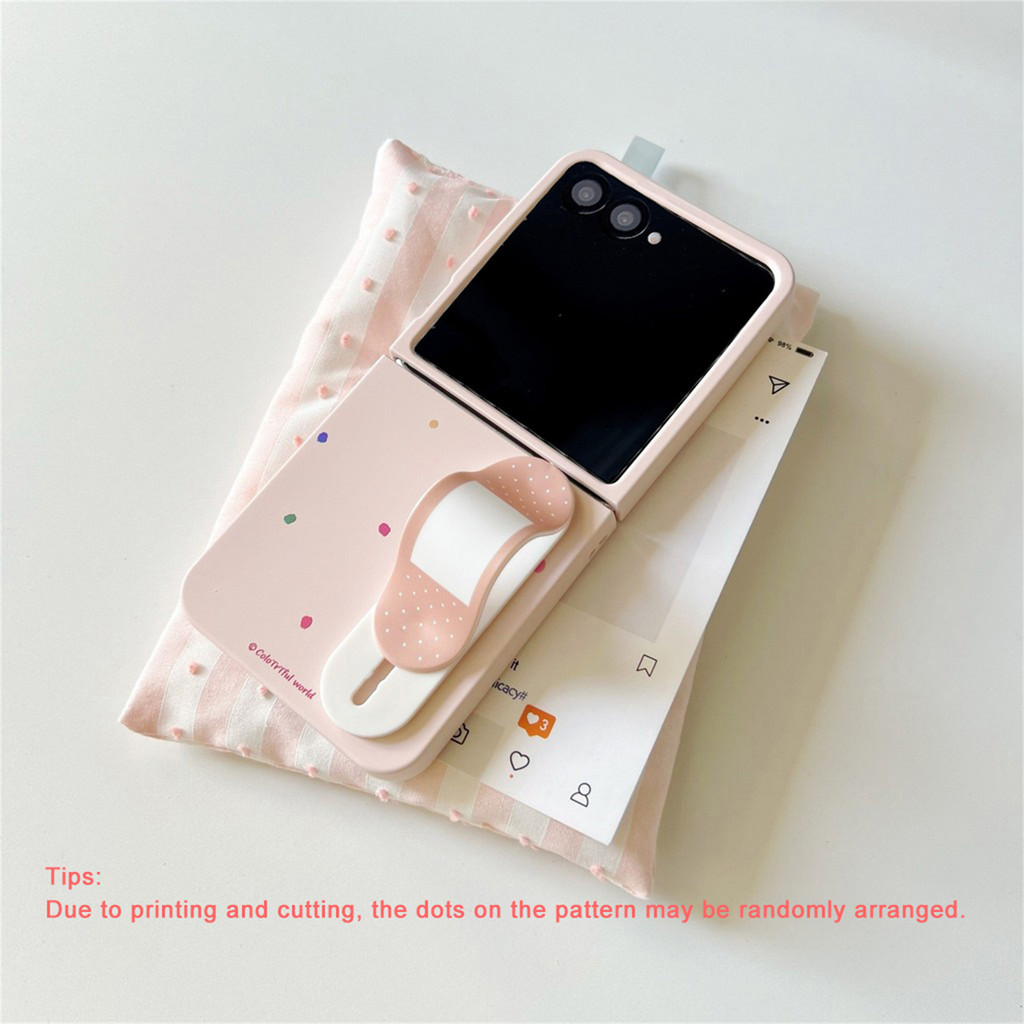 น่ารักเต็มหน้าจอ Wave Point สีชมพูกรณี Band-Aid Bracket สําหรับ Samsung Galaxy ZFlip7 Z Flip6 Flip7 ZFlip 5 Zflip6 Zflip5 กันกระแทกปกหลัง