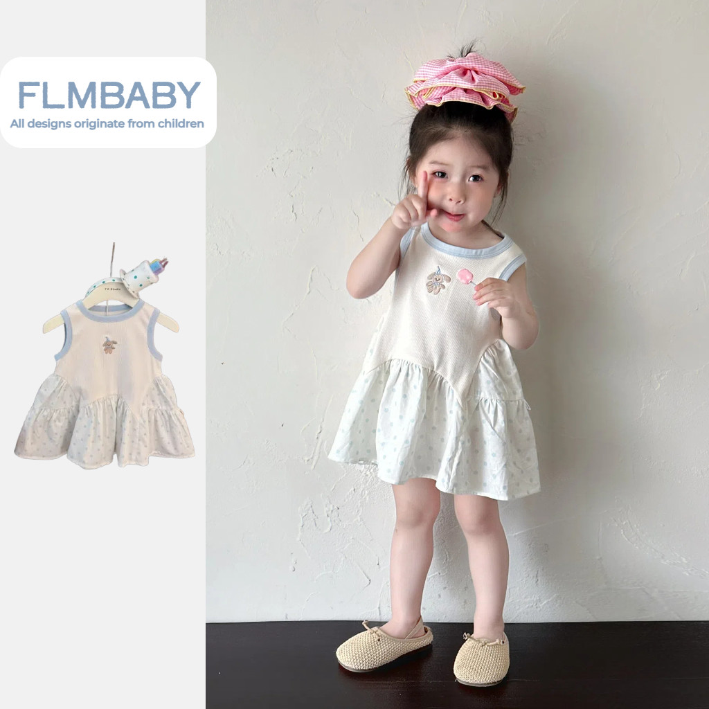 ชุดเดรสสำหรับทารกแบบการ์ตูนแขนกุดลายจุด อายุ 0-3 ปี