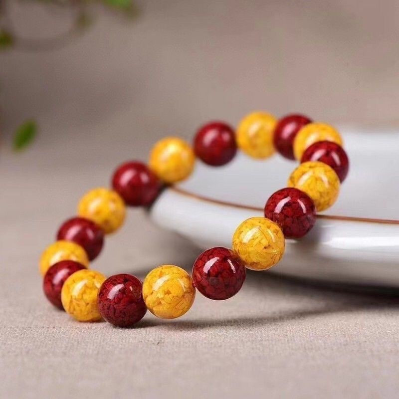 Hot Sale#Natural Cinnabar and Realgar Yin Yang Bracelet for Protection Against Evil, Mosquito Repell