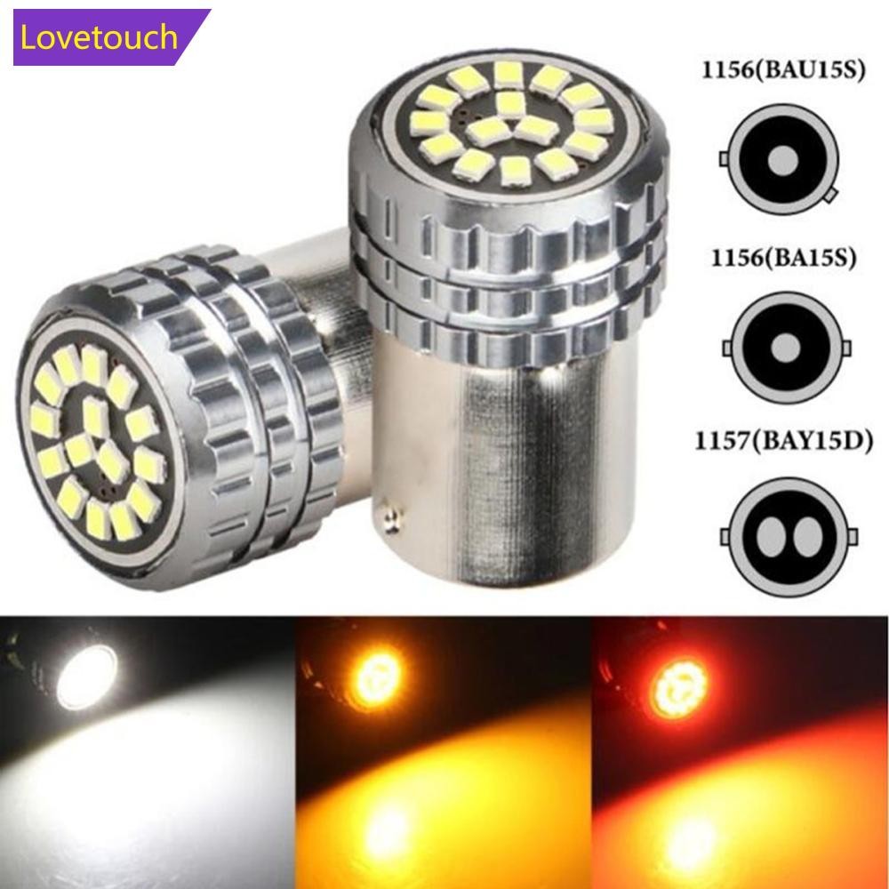 LOVETOUCH 1 PC 12V LED หลอดไฟรถไฟเลี้ยวที่จอดรถไฟเบรค 2016-15SMD สีขาว Amber สีแดง P21W 1156 BA15S 1