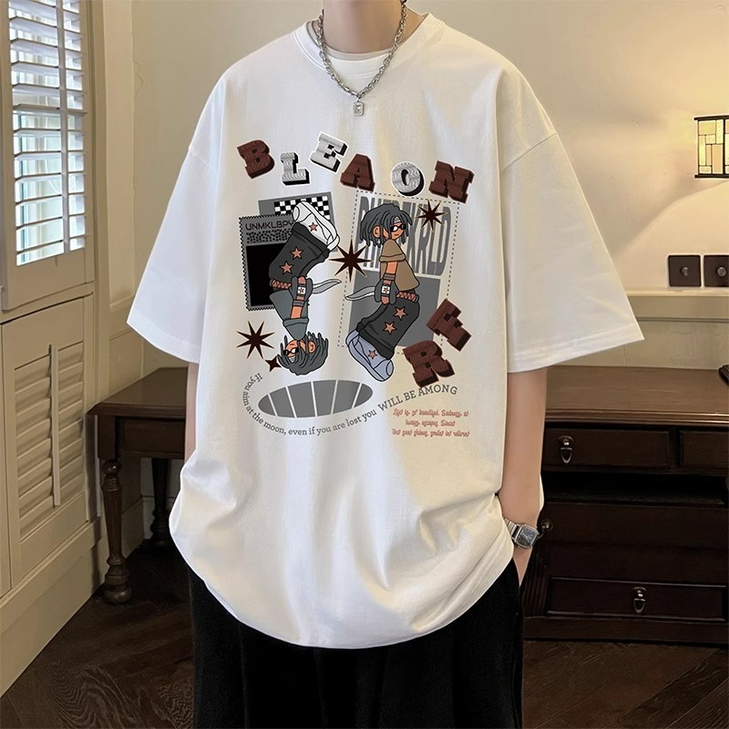 2025 NEW 2025 Summer Heavyweight Pure Cotton Short Sleeve T-Shirt Men's 2025 New Large Size Wine Red