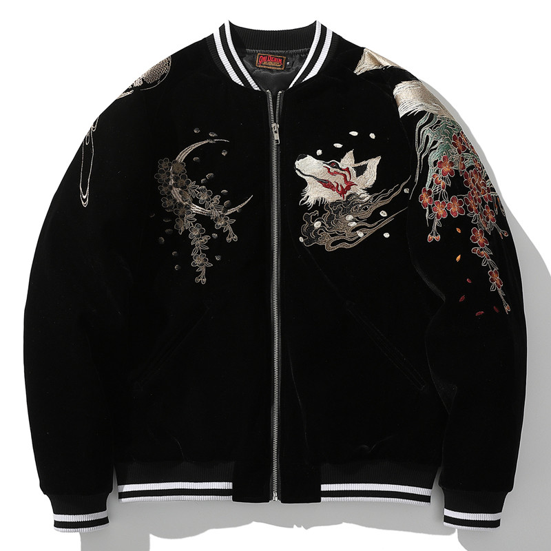 2022 ฤดูใบไม้ผลิฤดูใบไม้ร่วงสไตล์ใหม่ Street สวมใส่ปักเสื้อแจ็คเก็ตผู้ชาย Nine-Tailed Fox ปัก Yokosu