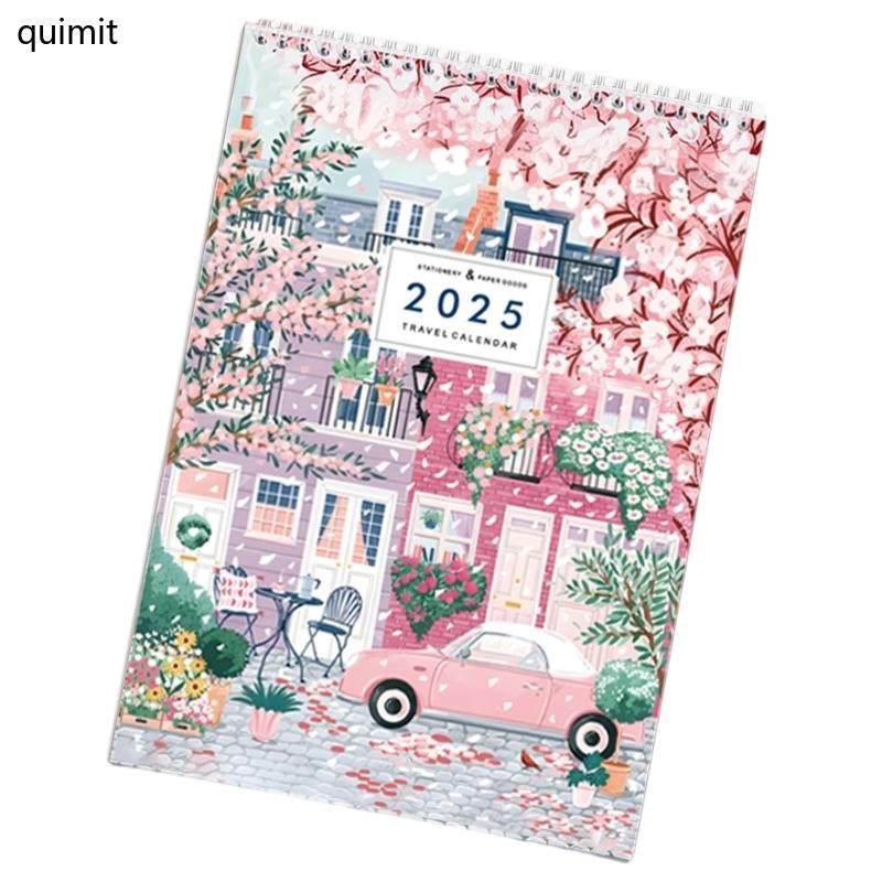 QUIM 2025 Travel Journey Calendar 2025 ปฏิทินแขวนผนังแบบแขวน Planner 12 เดือนปฏิเสธจากเดือนมกราคม 20