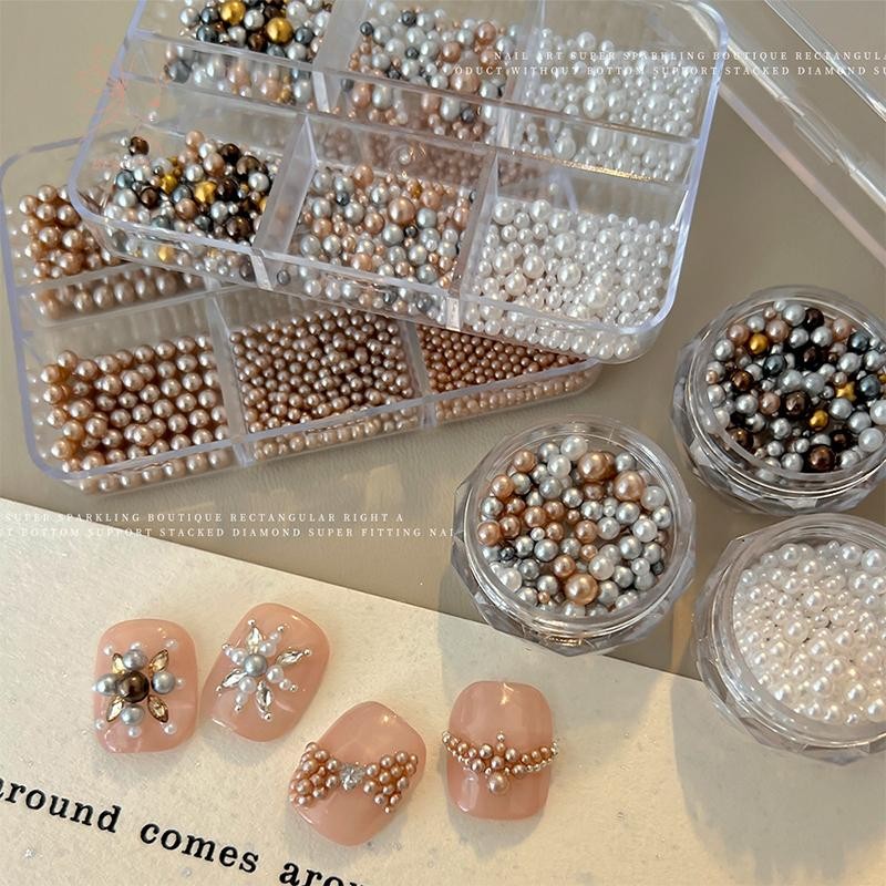 [maybeauty] เครื่องรางเล็บประดับมุกขนาดผสมกระเป๋าสีสันสดใส DIY เล็บสวมใส่ได้ไข่มุกกลม อัญมณีเล็บหัตถกรรม {TH}