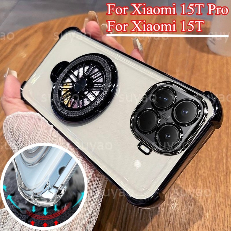 สําหรับ Xiaomi 15T Xiaomi15T Pro 5G เคสโทรศัพท์ผู้ถือแหวน TPU ชุบใสปลอกโปร่งใส Anti Drop ถุงลมนิรภัย