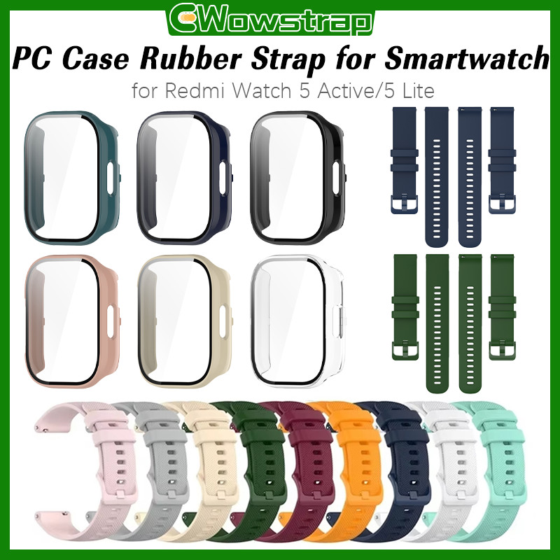 กรณี PC สายรัดซิลิโคน for Smartwatch Redmi Watch 5 Active/5 Lite 22 มม. ดนตรีปล่อยอย่างรวดเร็วกระจกนิรภัยปกป้องหน้าจอ