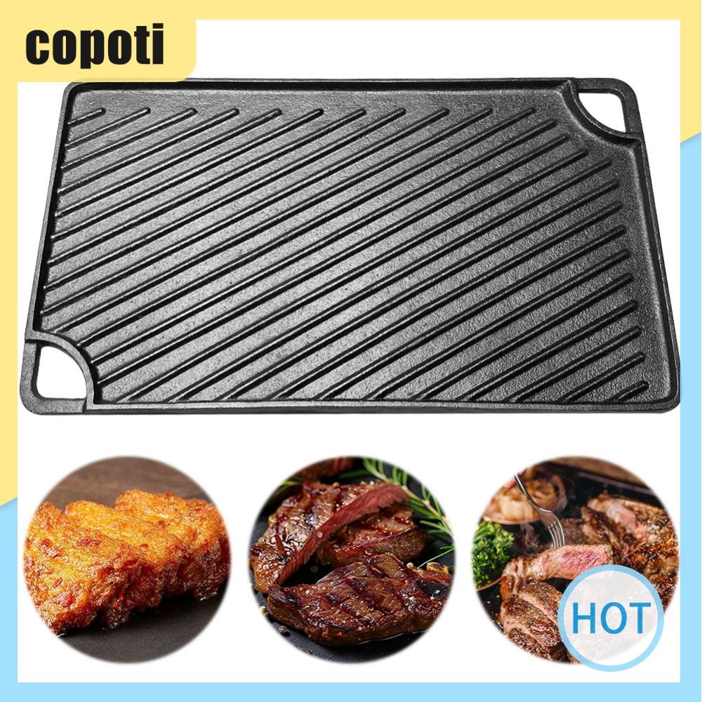 16.5X9.5 นิ้วเหล็กหล่อย่างแผ่น Reversible Griddle Pan สี่เหลี่ยมผืนผ้า Skillet สําหรับแก๊สเตาตั้งพื้