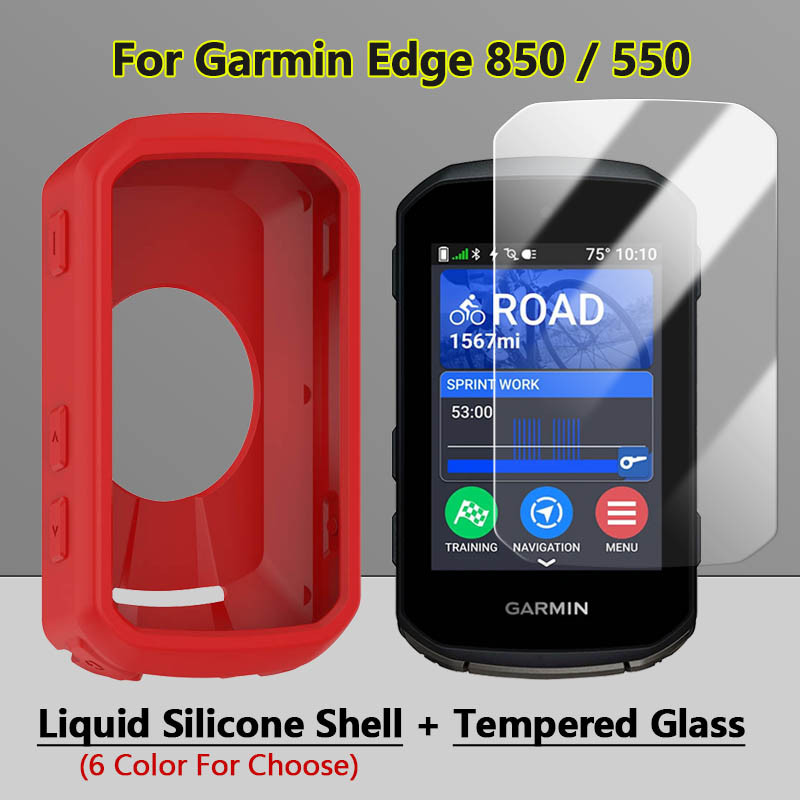 กระจกนิรภัย + Soft TPU Shell สําหรับ Garmin Edge 850 550 ขี่จักรยานคอมพิวเตอร์คลุมทั้งหมดฟิล์มป้องกันหน้าจอเคสซิลิโคนเหลว