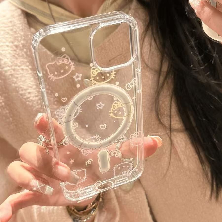น่ารัก Kitty Clear กันกระแทก 17pro เคสโทรศัพท์เทียบได้กับ iPhone 17promax 16pro 16plus 15promax 14pro ปลอก 14plus 15plus 16plus ฝาครอบ