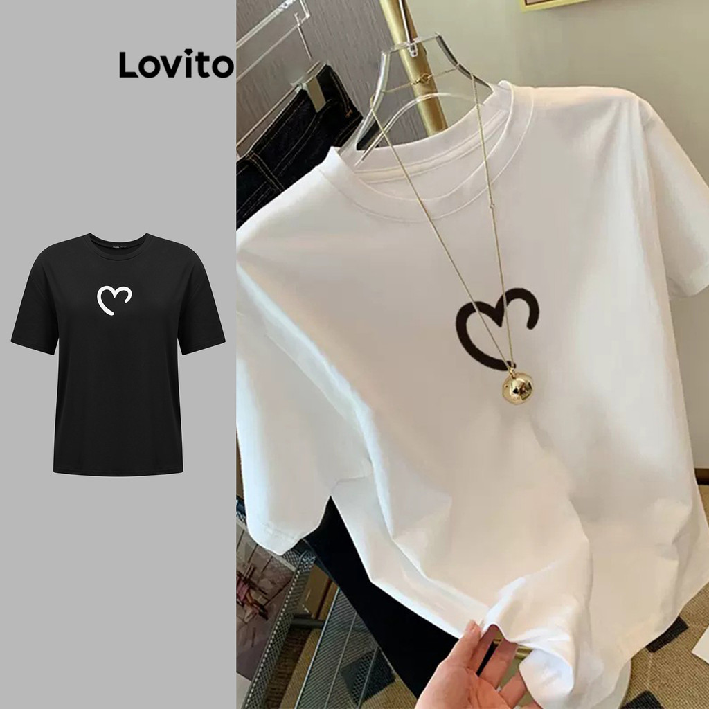 Lovito เสื้อเชิ้ตผู้หญิงลายหัวใจลำลอง T-shirt หน้าร้อน/ฤดูใบไม้ผลิ Lnl71198 (หลากสี)