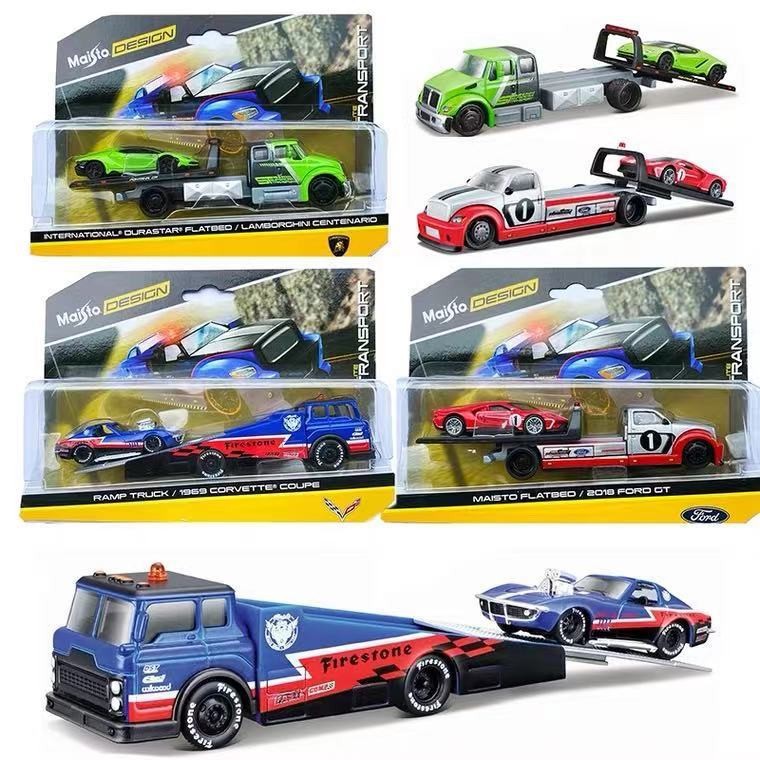 Maisto Meritor Transporter Trailer Flatbed 1: 64 ชุดโลหะผสมผสม