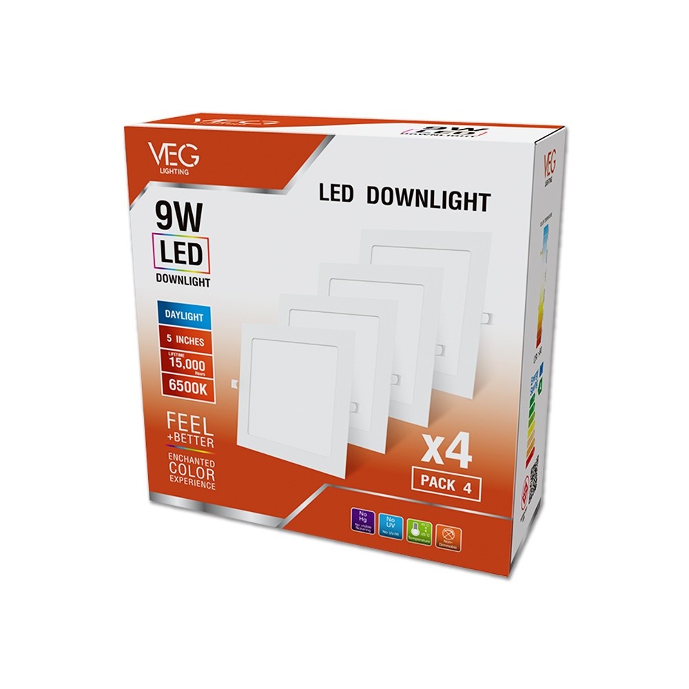 GlobalHouse V.E.G.lighting ดาวน์ไลท์ LED แบบฝังหน้าเหลี่ยม 5 นิ้ว 9W รุ่นTP-SDW-9DL-4V แสงเดย์ไลท์ (แพ็ก 4 ชิ้น)