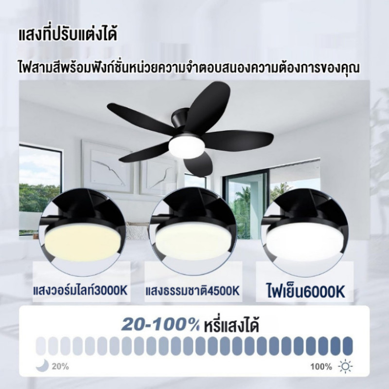 220V โคมไฟพัดลมเพดานบ้านพร้อมรีโมทคอนโทรลปรับได้ 6 ระดับ 3 สีเปลี่ยนแสงเหมาะสำหรับห้องครัวห้องนอนห้องรับประทานอาหารระเบียง ราคา ถูกที่สุด ดีลบีเคเค แกลเลอรีภาพที่ 9