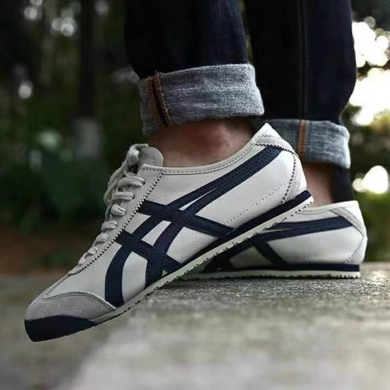 Onitsuka Tiger Onitsuka Tiger รองเท้าผู้หญิง Mexico 66 หนังสีน้ําเงินรองเท้าผู้ชายกีฬารองเท้าลําลอง 