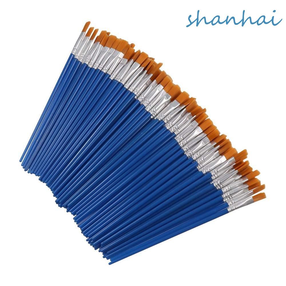 SHANHAI 100 ชิ้นแปรงภาพวาดสีน้ํามัน,ไนลอนผมชี้แปรงทาสีชุด, 100 ชิ้นเซรามิคแบนภาพวาดศิลปะอุปกรณ์เด็ก