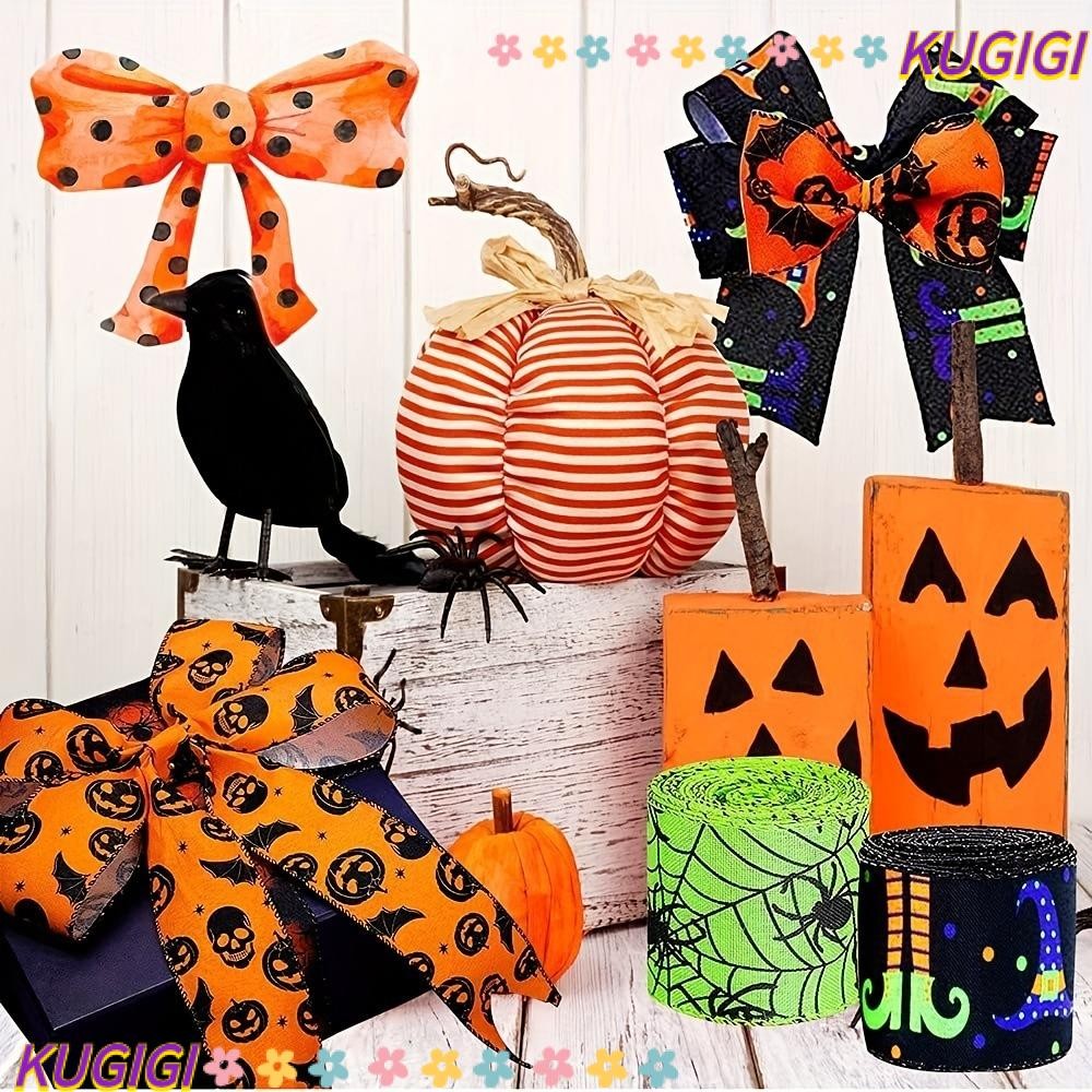 KUGIGI 5Yards Ribbon, 5Yards Dot Print งานฝีมือเย็บผ้า DIY, แฟชั่น Spider Pumpkin Handmade Ribbon ฮา