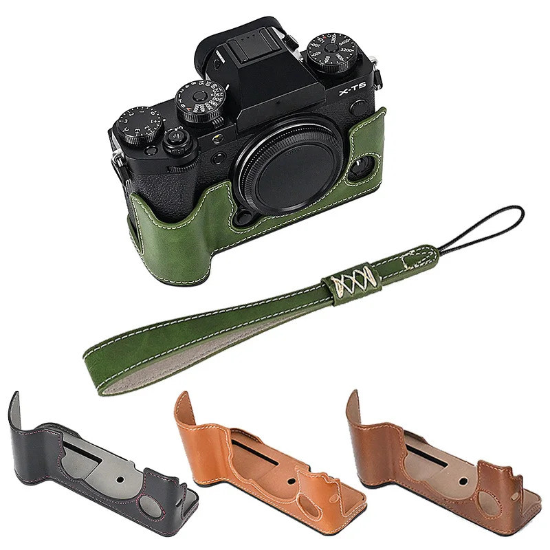 เคสหนังครึ่งสําหรับ FUJI X-T5 FUJIFILM XT5 Grip พร้อมสายรัด