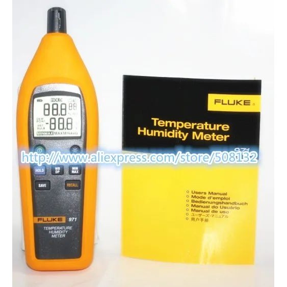 Hot Fluke 971 เครื่องวัดอุณหภูมิความชื้นเครื่องทดสอบ Psychrometer 99 บันทึกความจุ F971