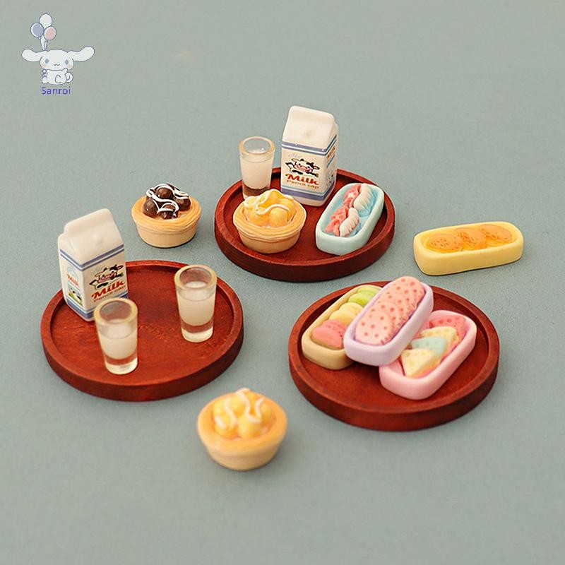 [San] 5PCS 1:12 Dollhouse Miniature จําลองนมรุ่น Egg Tart บิสกิตชุดเครื่องประดับ DIY ตกแต่งของเล่นฉา
