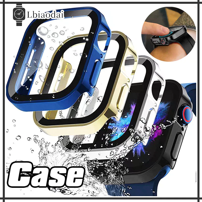 2 in1 ที่อยู่อาศัยกระจกนิรภัย for Apple Watch Ultra/SE 3 2 49mm 46mm Series 11 10 9 8 7 6 5 4 IWatch 40mm 41mm 44mm 45mm