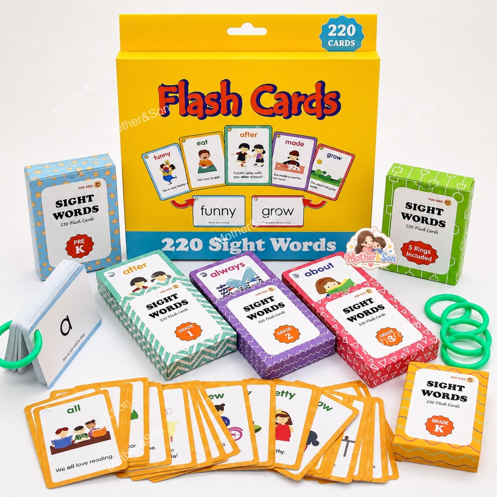 Flash Card Sight Word  ฝึกอ่านอังกฤษ การ์ด 220 ใบ 💚 พร้อมประโยคภาษาอังกฤษฝึกอ่านสะกดคำ