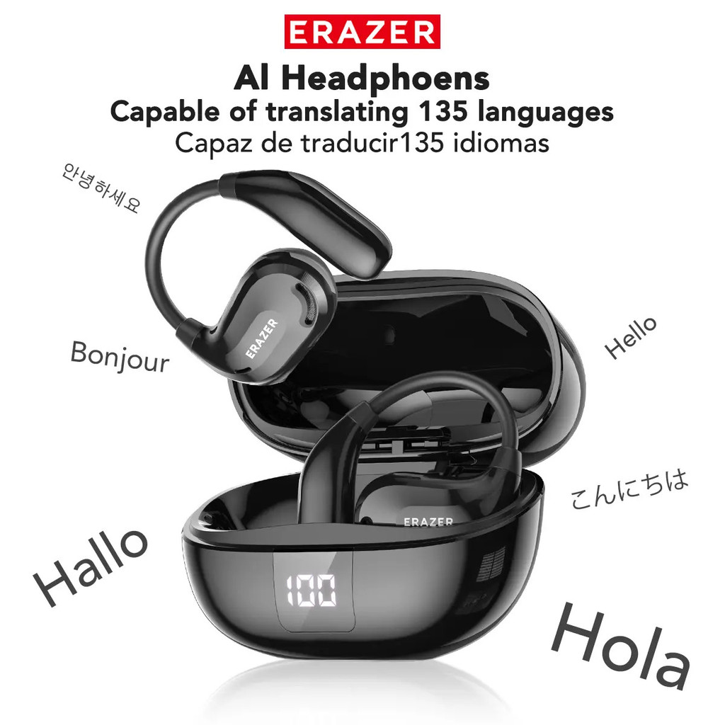 ERAZER XT66PRO /AI หูฟังไร้สาย 134 ภาษาชุดหูฟังบลูทูธ การแปลแบบเรียลไทม์ เสียง Hi-Fi & Mic TWS AI หู