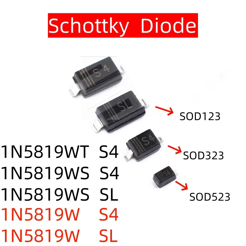 100 ชิ้นรหัส: S4 1N5819 B5819W B5819WS B5819WT B5819 SD103 SD103AW SD103BW SOD123 SOD323 SOD523 SOD5