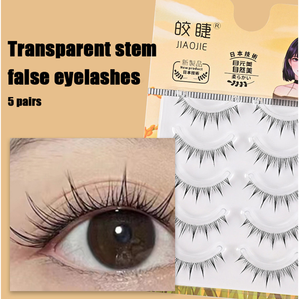 5 คู่ Clear Stem Soft Cross Long Lashes ความงามแบบใช้ซ้ําได้