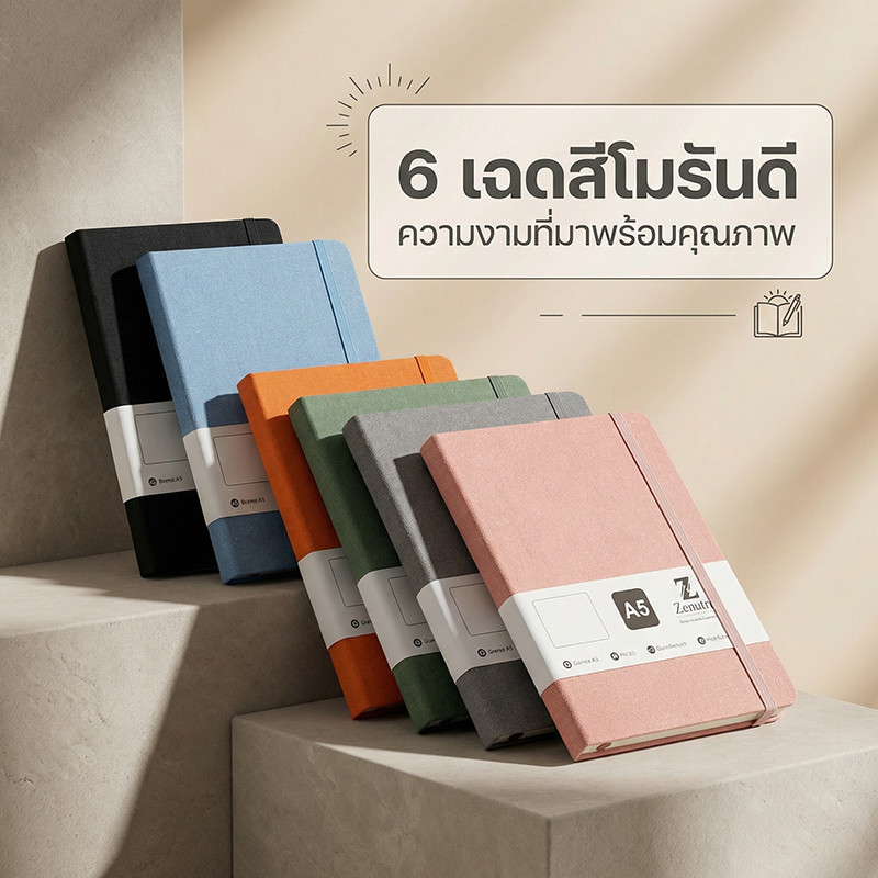 สมุดโน้ตปกผ้า A5 A6 สไตล์มินิมอล 200 หน้า กระดาษถนอมสายตา เขียนลื่น ไม่ซึม พร้อมสายรัด