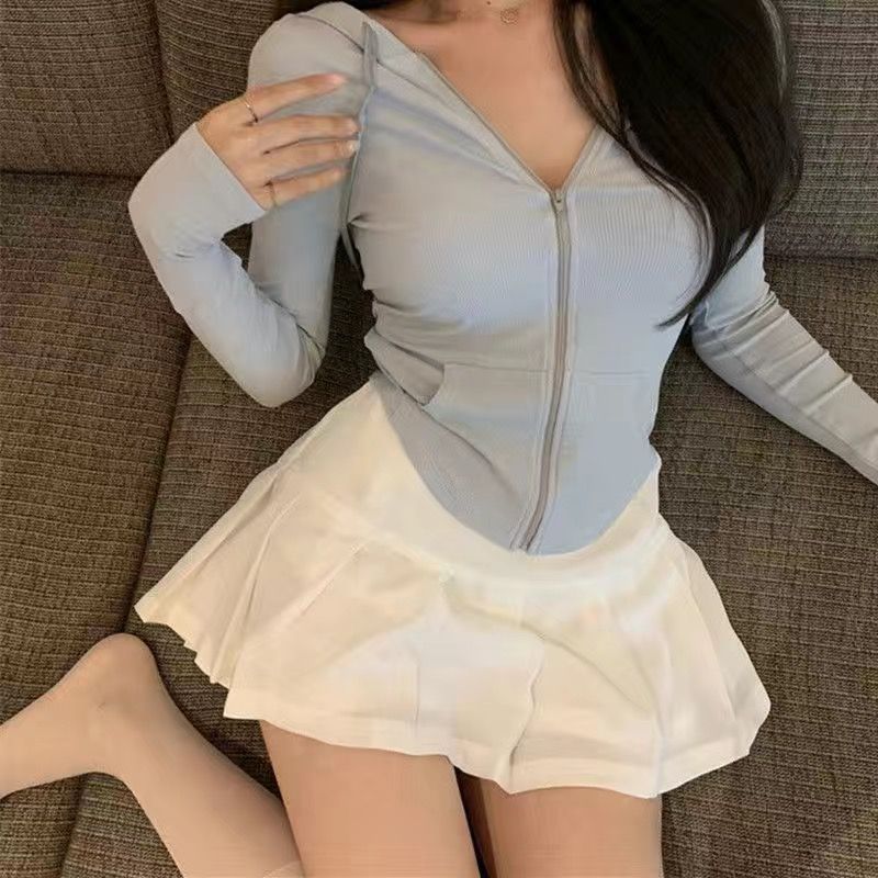 粉色纯欲辣妹连& 帽开衫拉链外套女夏季修身显瘦防晒衣短款运动上衣Sunscreen clothes for women, breathable and quick drying running clo