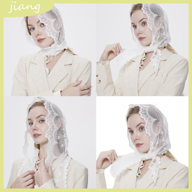 JN Latin Mass Headscarf Veil สําหรับผู้หญิงคาทอลิกโบสถ์ Mandilla Veil Headcovering Mass ลูกไม้ดอกไม้