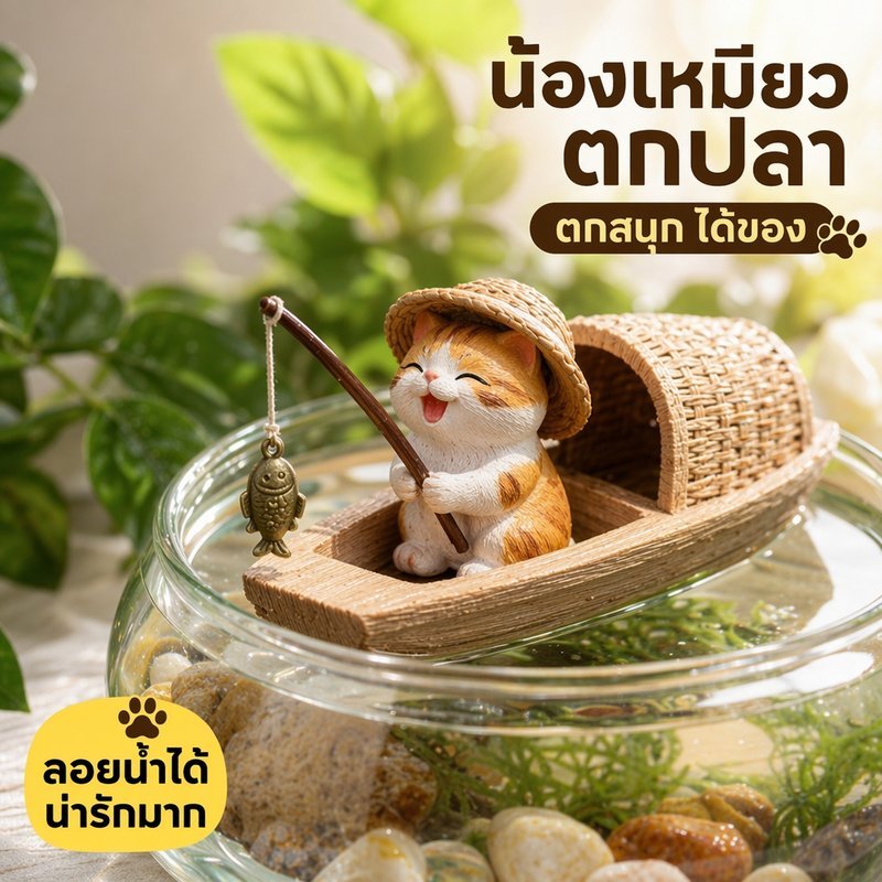 ของตกแต่งตู้ปลา ตุ๊กตาเรซิน แมวตกปลา เรือจิ๋ว แต่งอ่างปลา แต่งบ้าน สวนจิ๋ว น่ารัก ปลอดภัย
