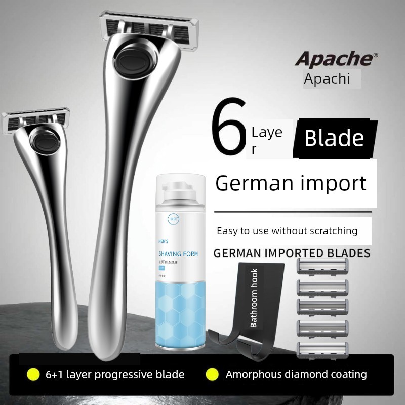 มีดโกนหนวด มีดโกน A apache/apache เยอรมนีนําเข้า 6 ชั้นมีดโกนด้วยตนเอง apache แบบเก่า