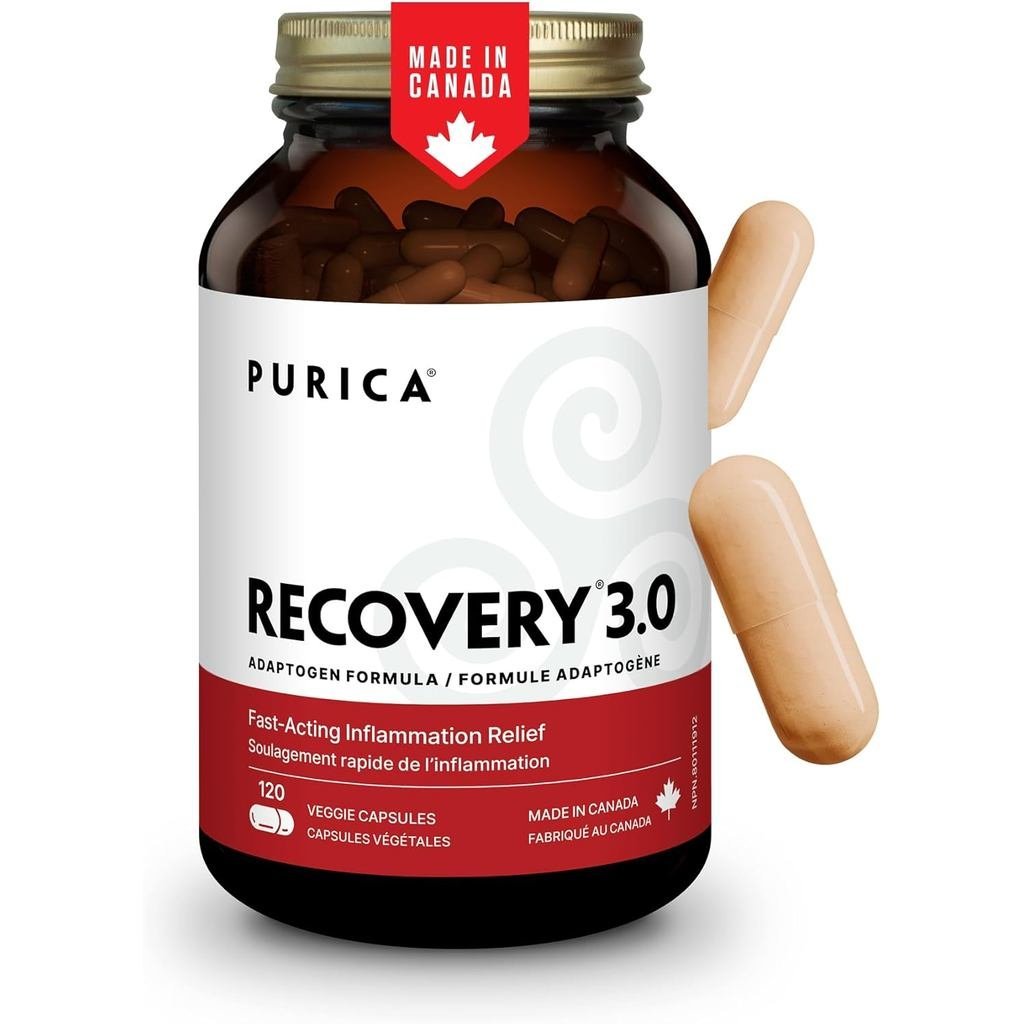 PURICA Recovery 3.0 Veggie 120 แคปซูลอุปทาน 30 วัน, อาหารเสริม Curcumin พร้อม, Chaga & Magnesium สํา