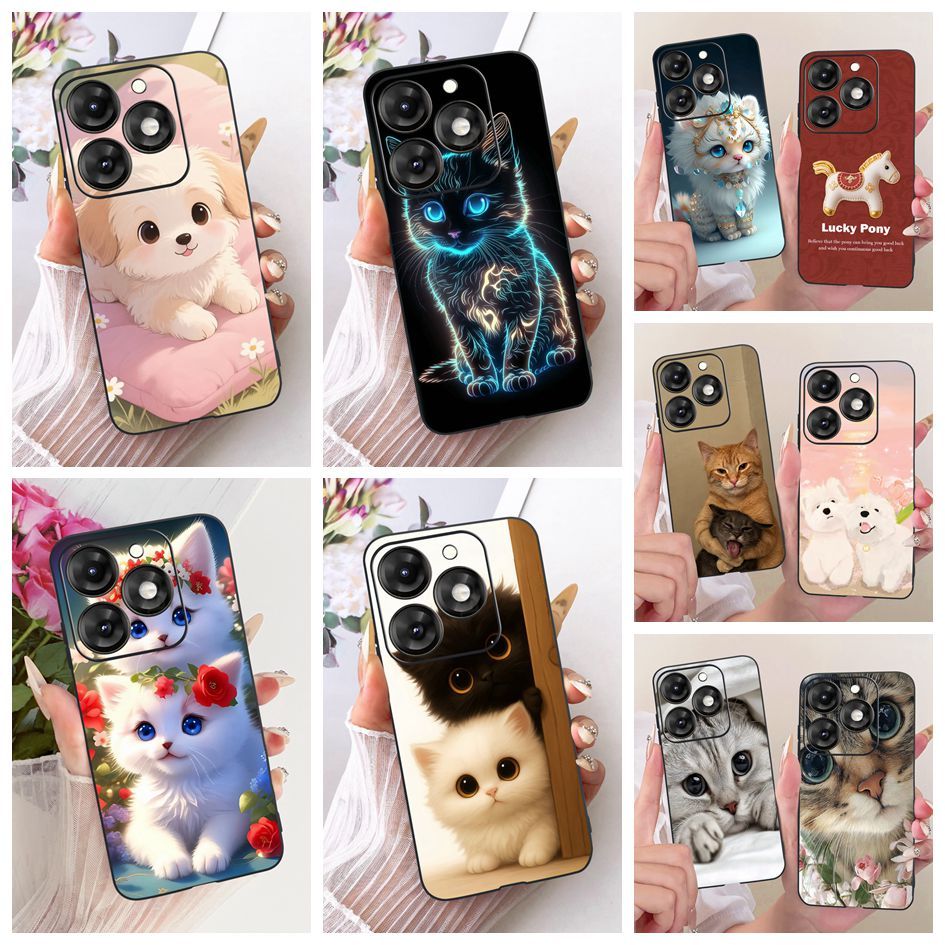 เคสสําหรับ Itel A70 A665L / A80 A671L A671LC เคสโทรศัพท์น่ารักการ์ตูนแมวสุนัข Lucky Pony รูปแบบซิลิโ