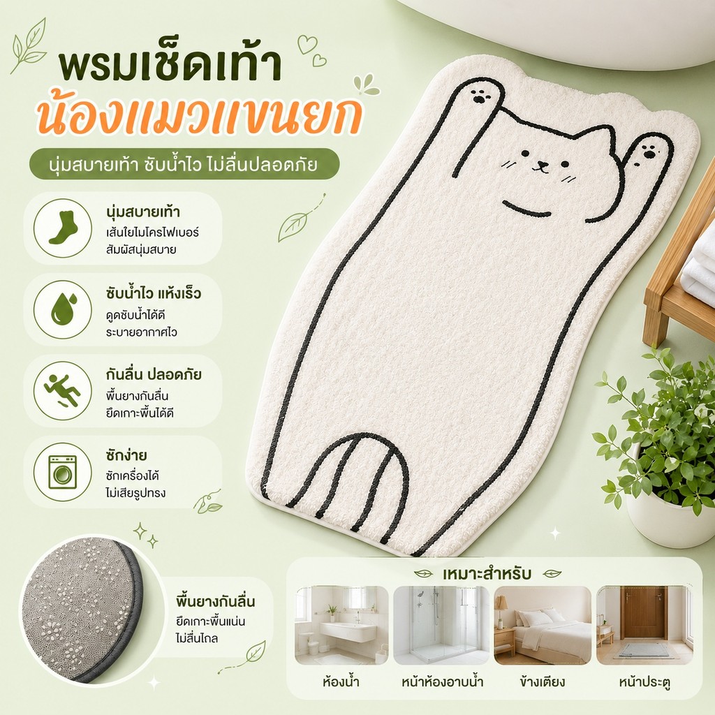 พรมเช็ดเท้า พรมนาโน เเมรี่โฟม พรมนาโนสีพื้น(ขนาด40x60cm) นุ่มสบายเท้า พรมห้องนอน พรมห้องน้ำ A00281