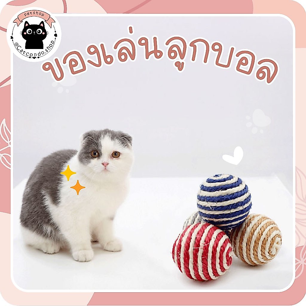 🌵 บอลเชือก ของเล่นแมว ลูกบอล จากธรรมธาติ ลูกบอลเชือกถัก ขนาดเส้นผ่านศูนย์กลาง 4.5 ซม. 🌵