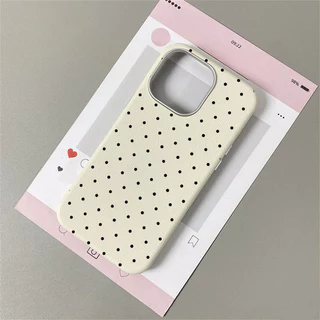 เคสไอโฟน 11แฟชั่นลายจุดสีดำลายจุดหนังพื้นผิวนุ่ม สำหรับ IPhone 11 17 16 15 13 14 12 Pro Max 16 7 8 15 Plus SEปีใหม่ 2026