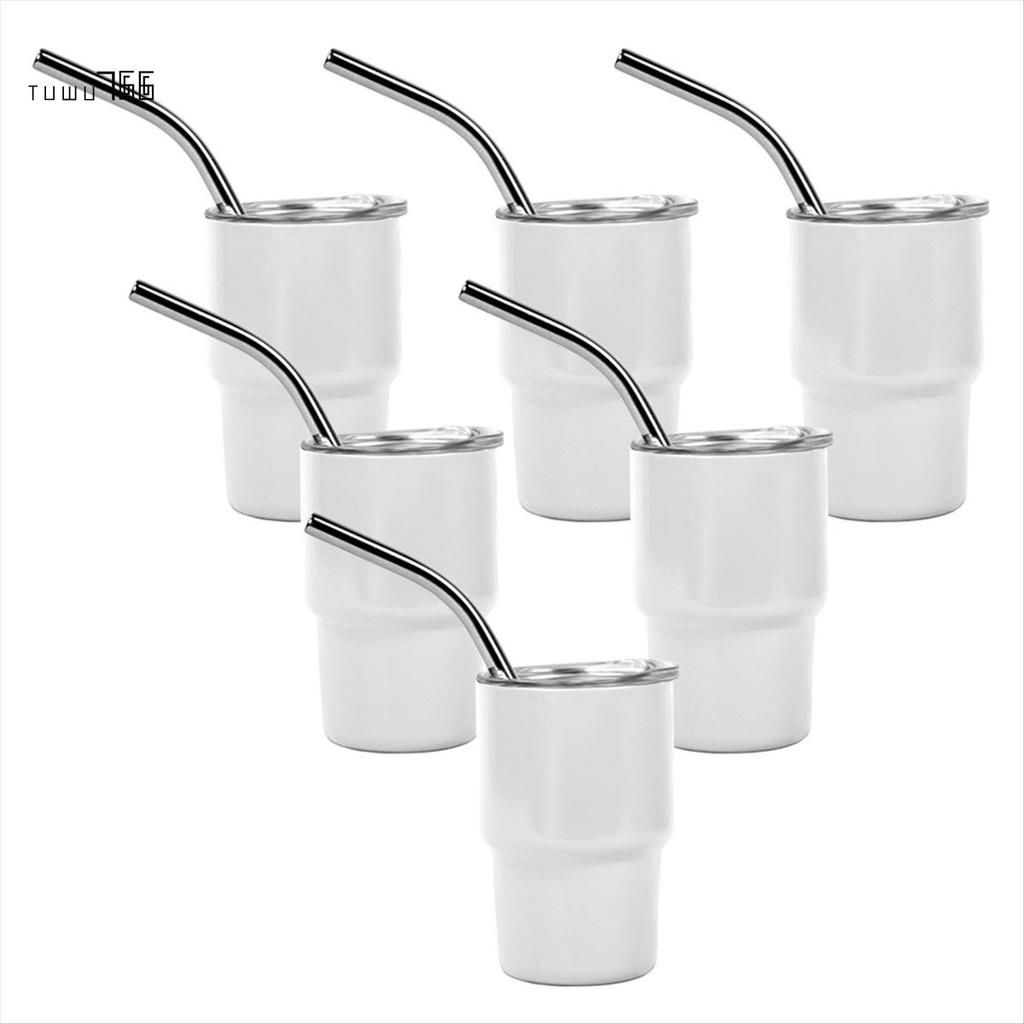[tuwu766]6PCS Mini 3oz Tumbler Shot Glass พร้อมหลอดและฝาปิด, ระเหิด Double Layer Shot ชุดแว่นตาสําหร